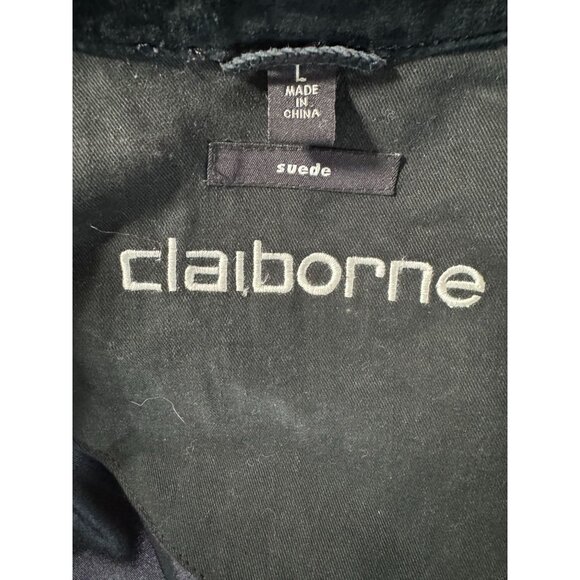 Claiborne Mens Large Suede Leather Button-Up Shirt Jacket Black - Picture 16 of 16